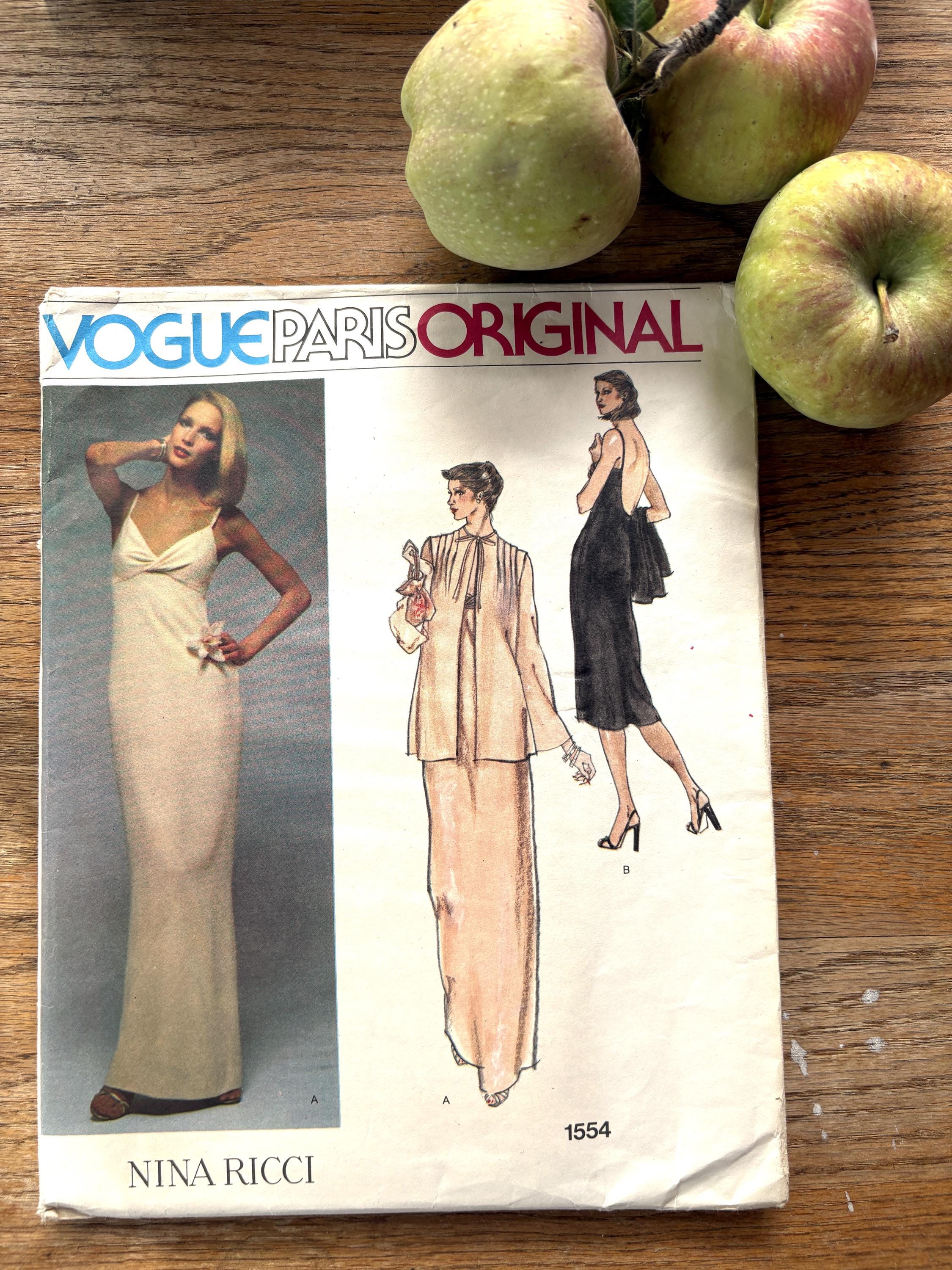 Nina Ricci, Vogue Paris Original 1554 Nina Ricci 1970s Low Back Evening Dress and Jacket Pattern