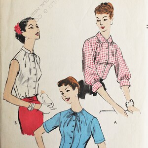 May include: A vintage Vogue sewing pattern for a blouse with three different styles. The pattern is for size 14 (32 bust) and is printed on a white background with black text. The pattern shows three different women wearing the blouse in different colors and styles. The pattern is titled "Vogue" and has the number "3872-50C" printed on it.