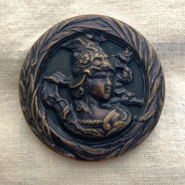 Large Antique Mythology Picture Button Bellum Goddess of War Athena Bellona