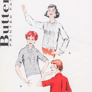 May include: A vintage sewing pattern for a blouse with three different styles. The pattern is for a size 14 bust 34. The pattern number is 8680 35.
