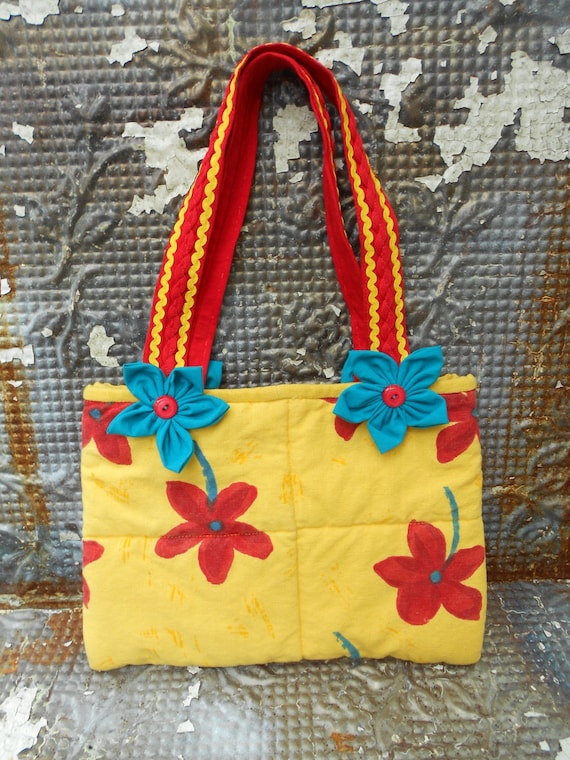 Items similar to Handmade quilted Purse, Repurposed Purse, Yellow Floral Purse, Upcycled Purse ...