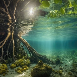 Aquarium Background /  Mangrove Roots with Sun