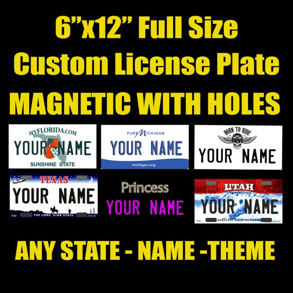 Personalized Magnetic Full Size License Plate Magnet Any State / Province / Team / Any Text