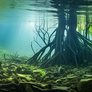 Aquarium Background /  Mangrove with Plants & Rocky Bottom