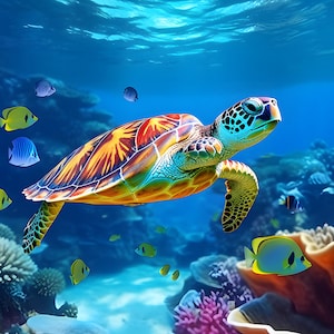 Aquarium Background / Colorful - Turtle with Sea Animals.