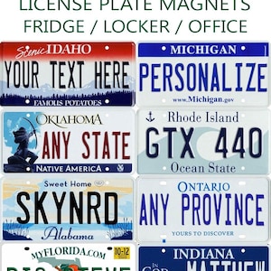 Personalized Mini License Plate Fridge / PowerWheels / Car / Bike / Magnet Any State / Province / Team / Any Text