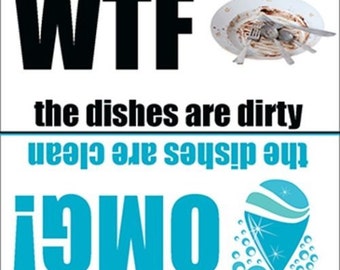 Clean/Dirty OMG / WTF Dishwasher Magnet - Durable, Waterproof & Laminated