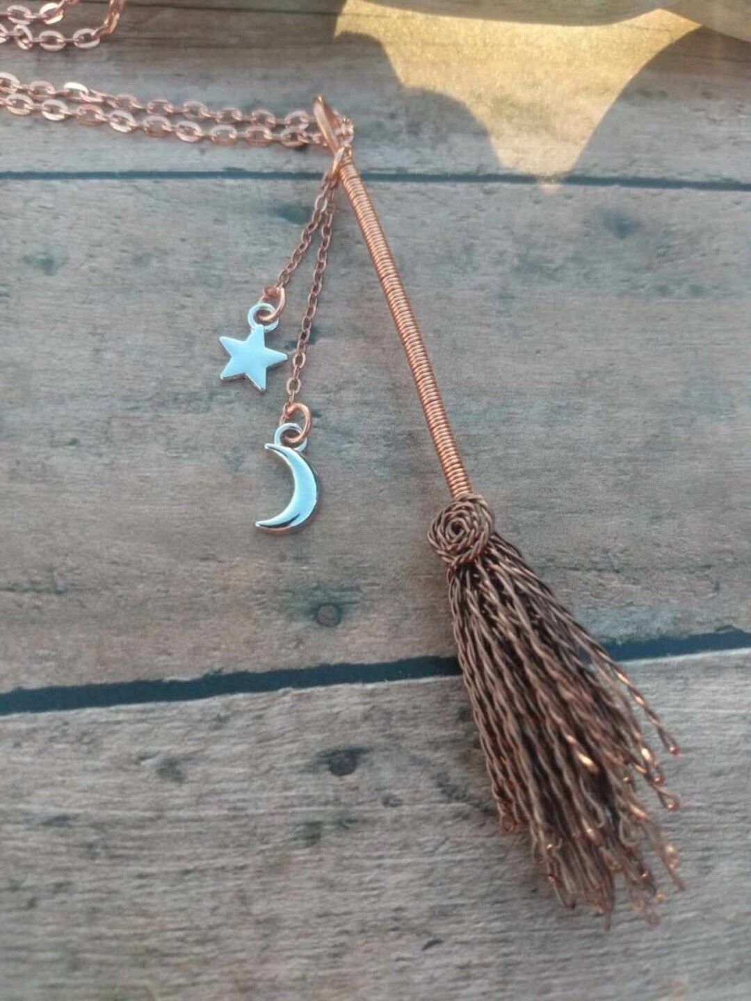 Copper & Antique Copper Broom, Besom, Faery's Horse, Pagan, Protection