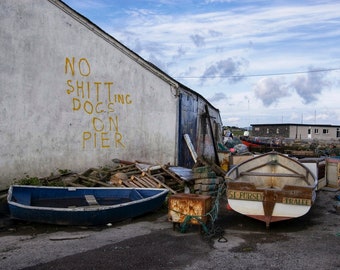 Irish Boats and Humor "No Dogs On Pier" Tralee, Ireland. Digital Photo Download