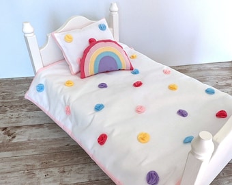 Rainbow Dots 18 Inch Doll Bedding Set, Blanket and Pillow Set,  fits American Girl,