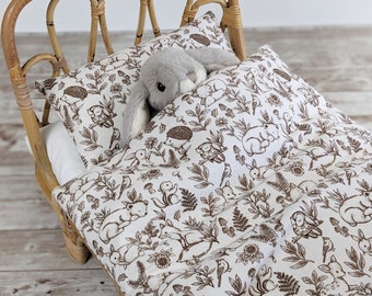 Forest Animal Print Doll Bedding Set - Toy Bedding - Blanket And Pillow Set