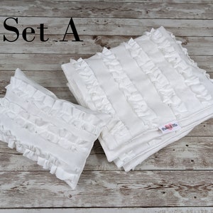 18 Inch Doll Bedding / White Ruffles Quilt Set Set A