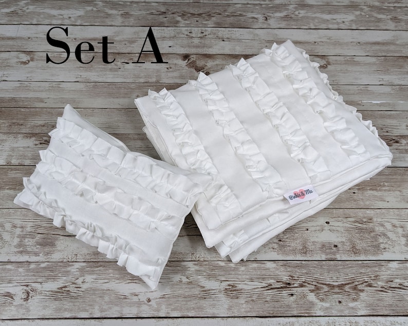 18 Inch Doll Bedding / White Ruffles Quilt Set Set A