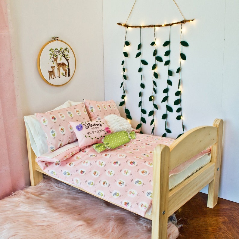 Fits 18 American Girl Dolls 3 Pillows and Sheet Reversible Floral Print Bedding Set with Comforter 18 Inch Doll Accessories