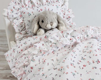 Dainty Floral Doll Bedding Set - Toy Bedding Set - Doll Blanket And Pillow - Fits An 18" doll