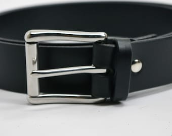 1 1/2" extra long Black American Bridle leather belt - 1 1/2 stainless steel buckle