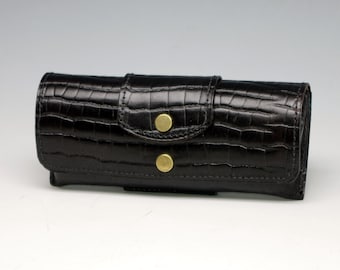 Hard leather eyeglass case -  Alligator embossed cowhide