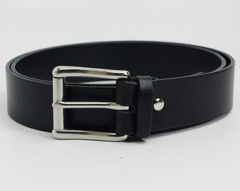 1 1/4" extra long Black American Bridle leather belt - 1 1/4 stainless steel buckle