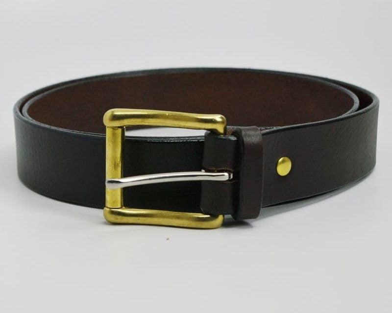 1 1/4 dark brown American Bridle leather belt - 1 1/4 solid brass ...