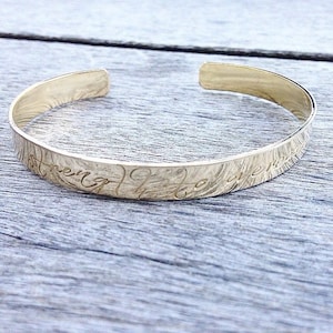 Jackson &quot;Strength to Overcome&quot; Inspirational Cuff Bracelet - (Available in sterling silver, brass, or copper)