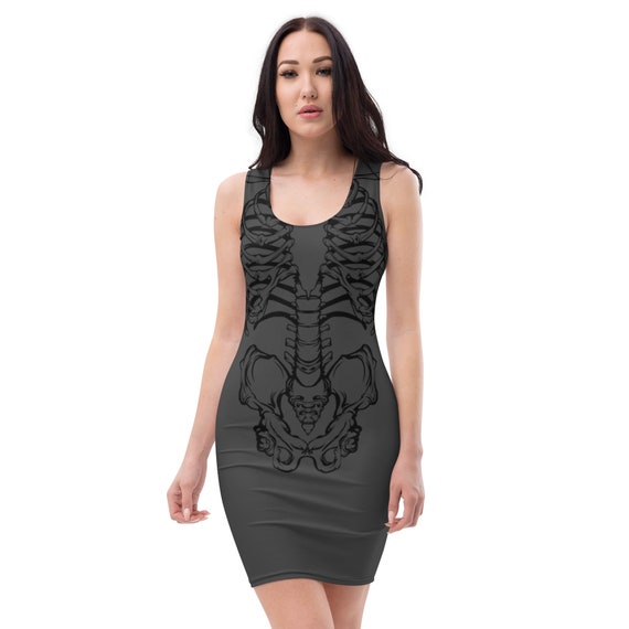 Skeleton Body Con Fitted Dress - Dark Grey - Etsy