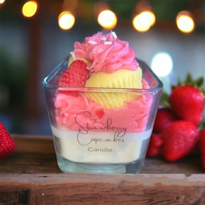 Strawberry Cup Cake Candle/ Food Candle/ Dessert Candle/ Strawberry Candle.