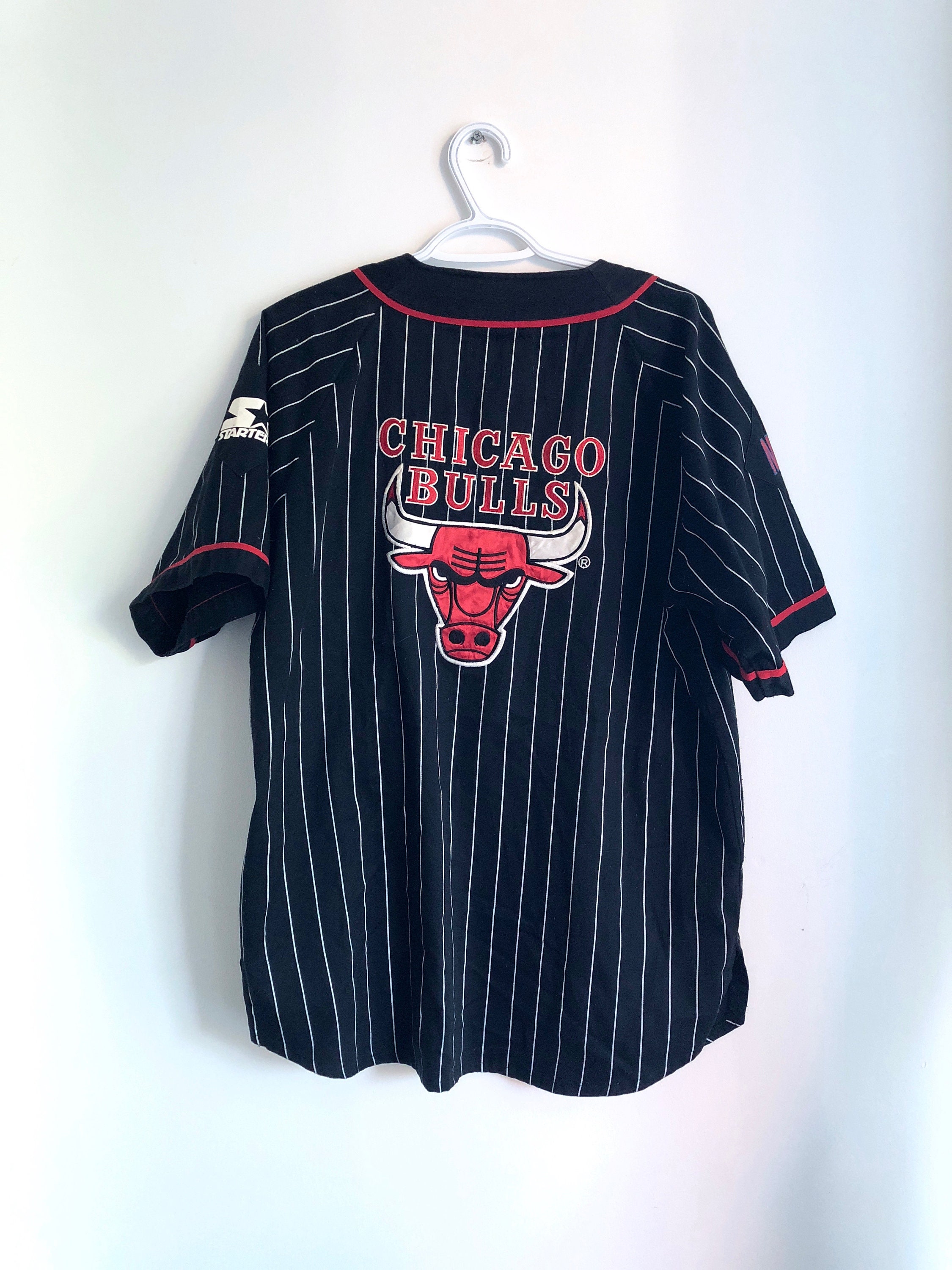 Vintage Chicago Bulls Starter Pinstripe Baseball Jersey 90’s NBA  Embroidered L