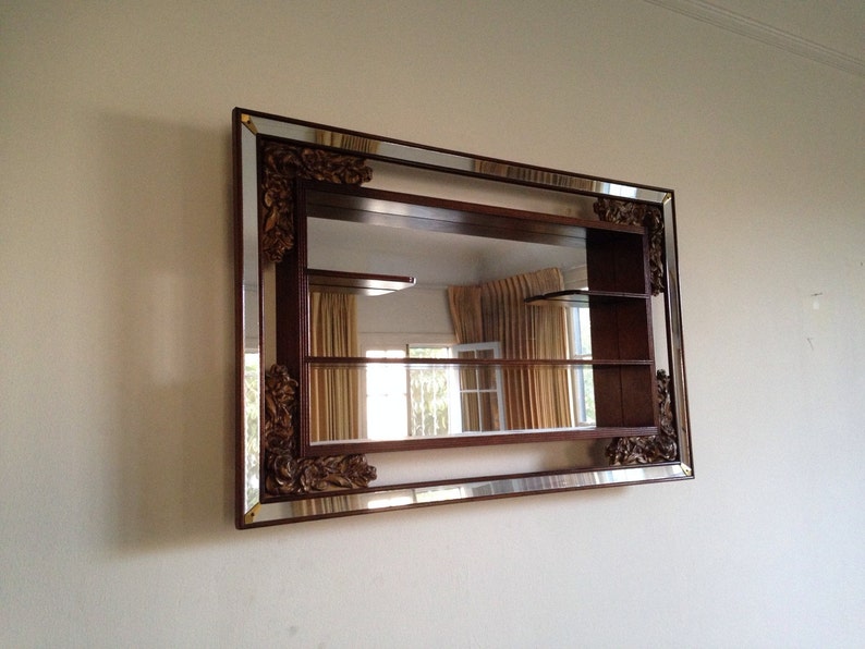 Vintage Shadow Box Mirror Display Case & Shelf Antique Etsy