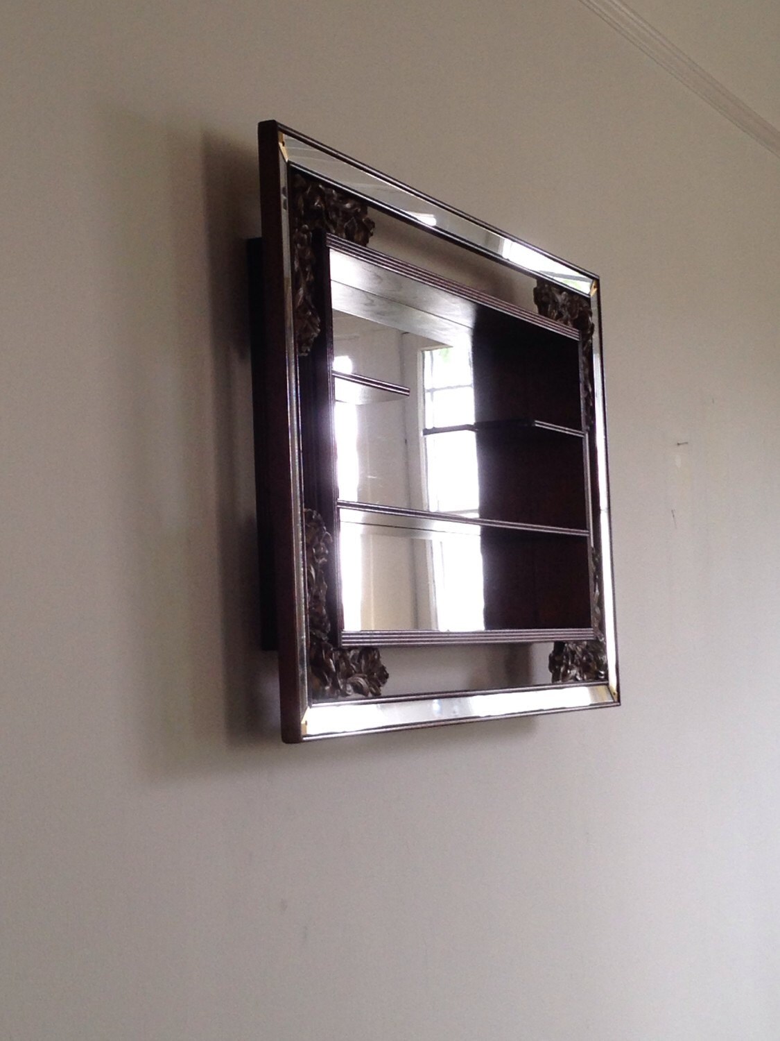 Vintage Shadow Box Mirror Display Case & Shelf Antique Etsy