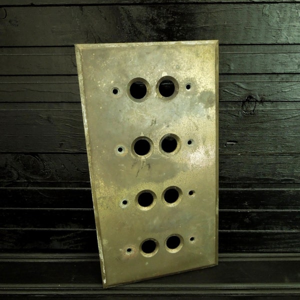 Quadruple double push button Brass electrical switch plate Eight openings - Solid Brass plate Home remodel Improvement Salvage Restoration