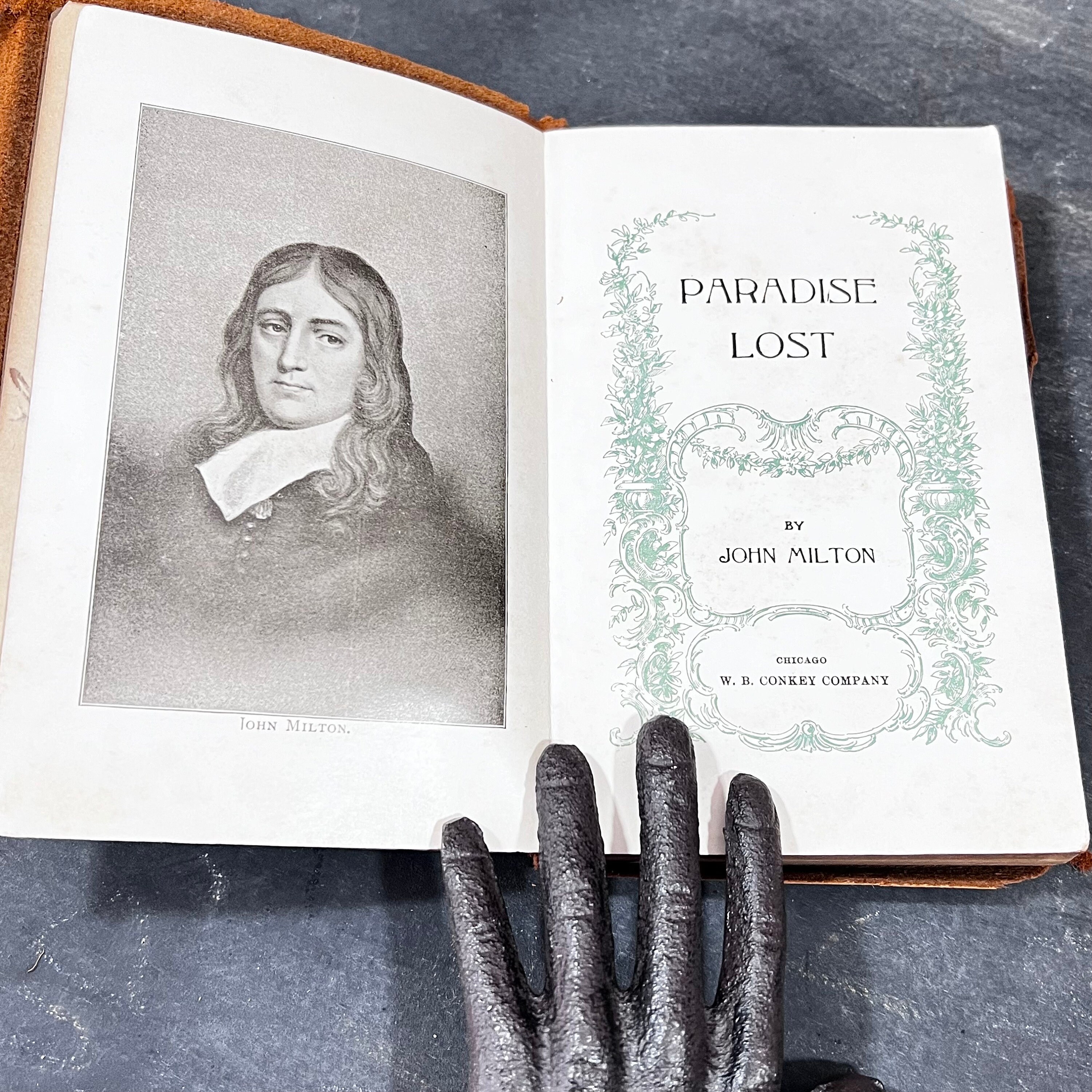 Rare Style Paradise Lost by Milton - Unusual Edition of Early 1900's Antique / Vintage Book - Hand Decorated Leather Covers / Boards
