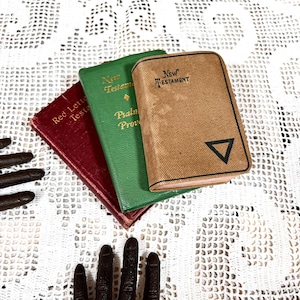 Stack of Bibles - Small Religious Books - New Testament Holy Bible - Vintage Worship Spiritual
