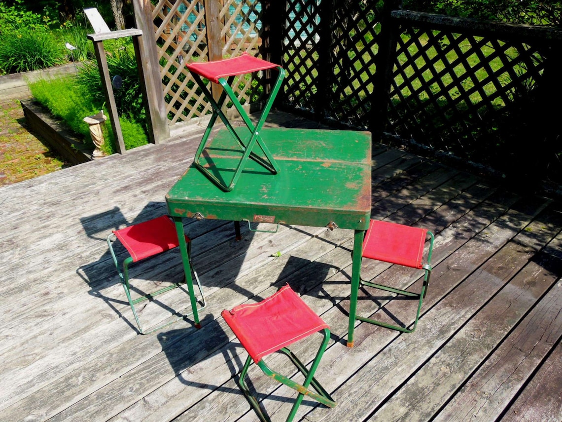 Coleman folding table and four camp chairs vintage camping | Etsy