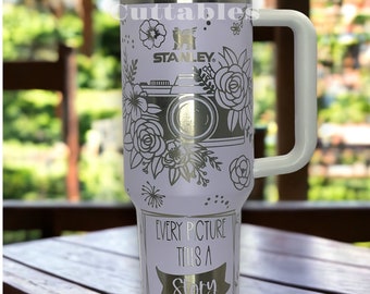Engraved 40oz Stanley Style Quencher Tumbler photography, floral, rose