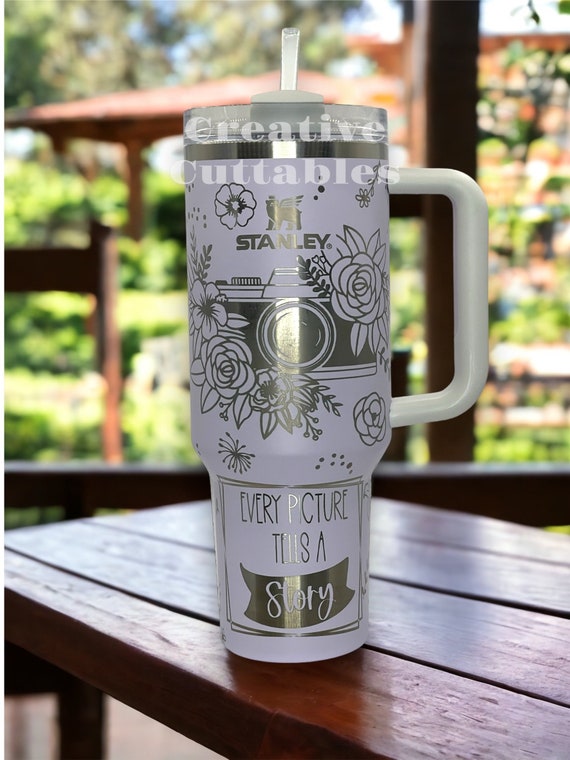 40 Oz Tumbler With Handle, Peach or Citron Stanley, Laser Engraved Floral  Tumbler, Large Capacity Cup, Gift for Her, Birthday Gift 