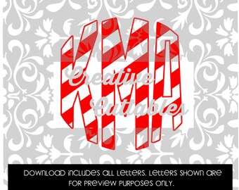 Letras circulares de monograma de caña de caramelo rayada para usar con Silhouette u otros cortadores artesanales (.svg / .dxf / .eps)