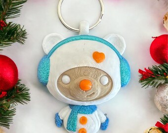 Llavero articulado de muñeco de nieve y oso: amuleto, ideal para regalar en Navidad, impreso en 3D.