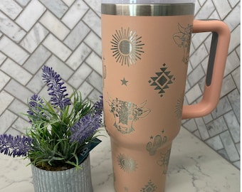 40oz  Tumbler with handle, Aztec, Highland Cow, Fluffy Cow