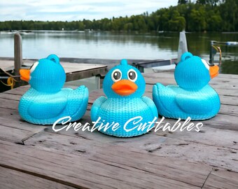 Suéter tejido a crochet con estampado 3D de patos de crucero; color azul degradado