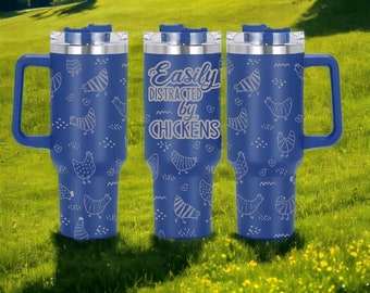Vaso de 40oz con asa, Gallinas, Pollos, Pollitos, Granja