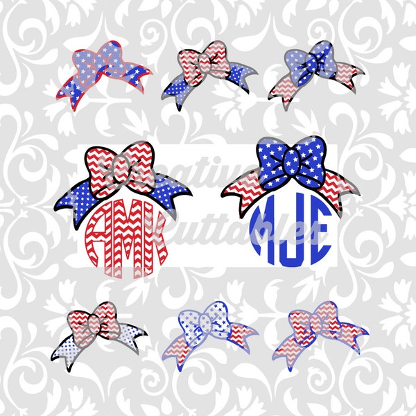 Patriotic SVG Stars and Chevron Monogram bows for  Silhouette or other craft cutters (.svg/.dxf/.eps)