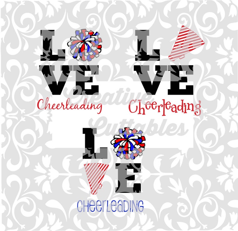 Cheer SVG LOVE Cheerleading Pom Poms Megaphone for Silhouette or other craft cutters .svg/.dxf/.eps image 1