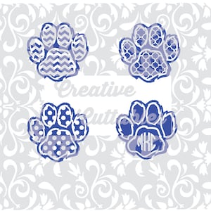 SVG School Mascot  Wildcats  Paw Print Chevron, Polka Dot Monogram for  Silhouette or other craft cutters (.svg/.dxf/.eps)