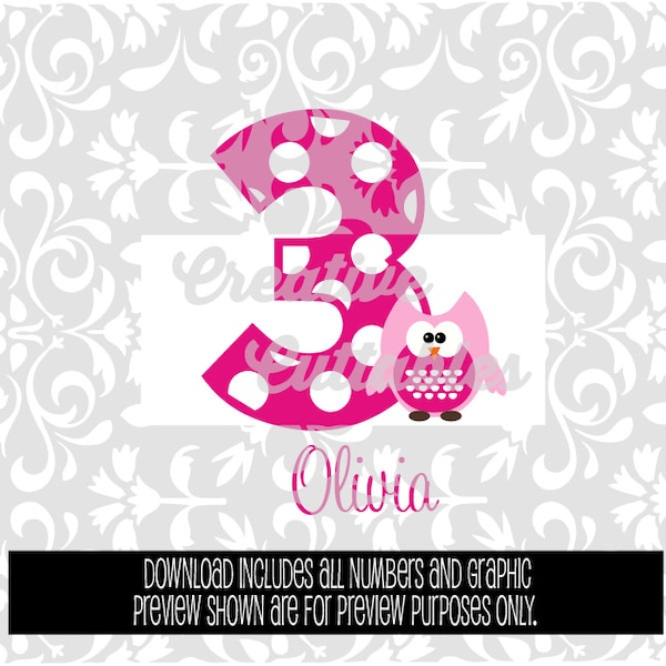 Birthday Owl with Polka Dot Numbers for  Silhouette or other craft cutters (.svg/.dxf/.eps)