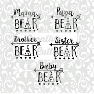 SVG Arrow Mama Bear Papa Baby Instant Download for Silhouette or Cricut Design Space (.svg/.dxf/.eps)