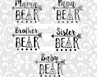 SVG Arrow Mama Bear Papa Baby Instant Download for  Silhouette or Cricut Design Space (.svg/.dxf/.eps)