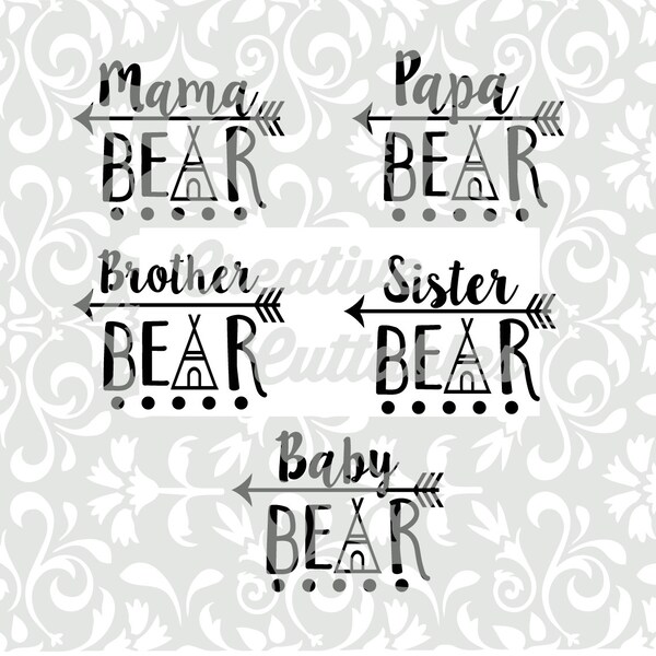 SVG Arrow Mama Bear Papa Baby Instant Download for  Silhouette or Cricut Design Space (.svg/.dxf/.eps)