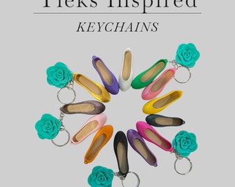 Ballet flat, Tieks inspired, blue bottom flats keychain with flower charm