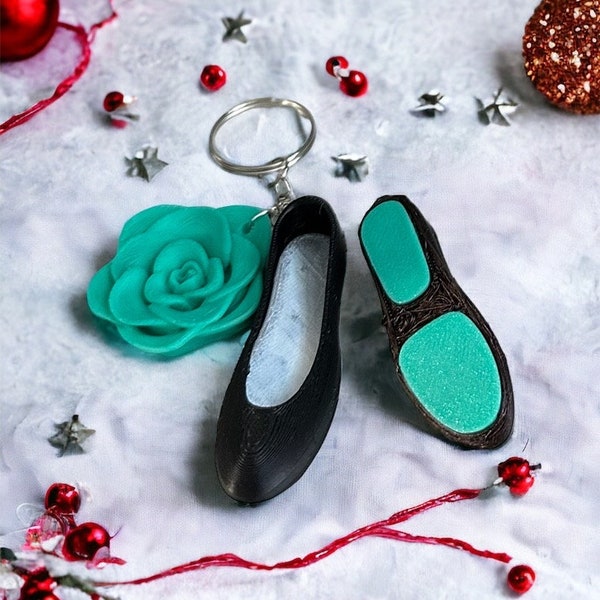 Ballet flat, Tieks inspired, blue bottom flats keychain with flower charm