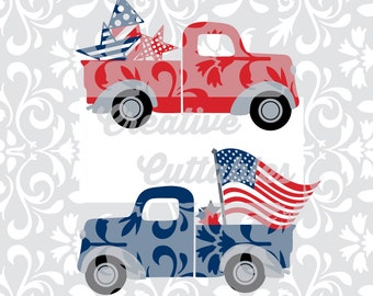 Patriotic 4th of July Trucks for  Silhouette or other craft cutters (.svg/.dxf/.eps)